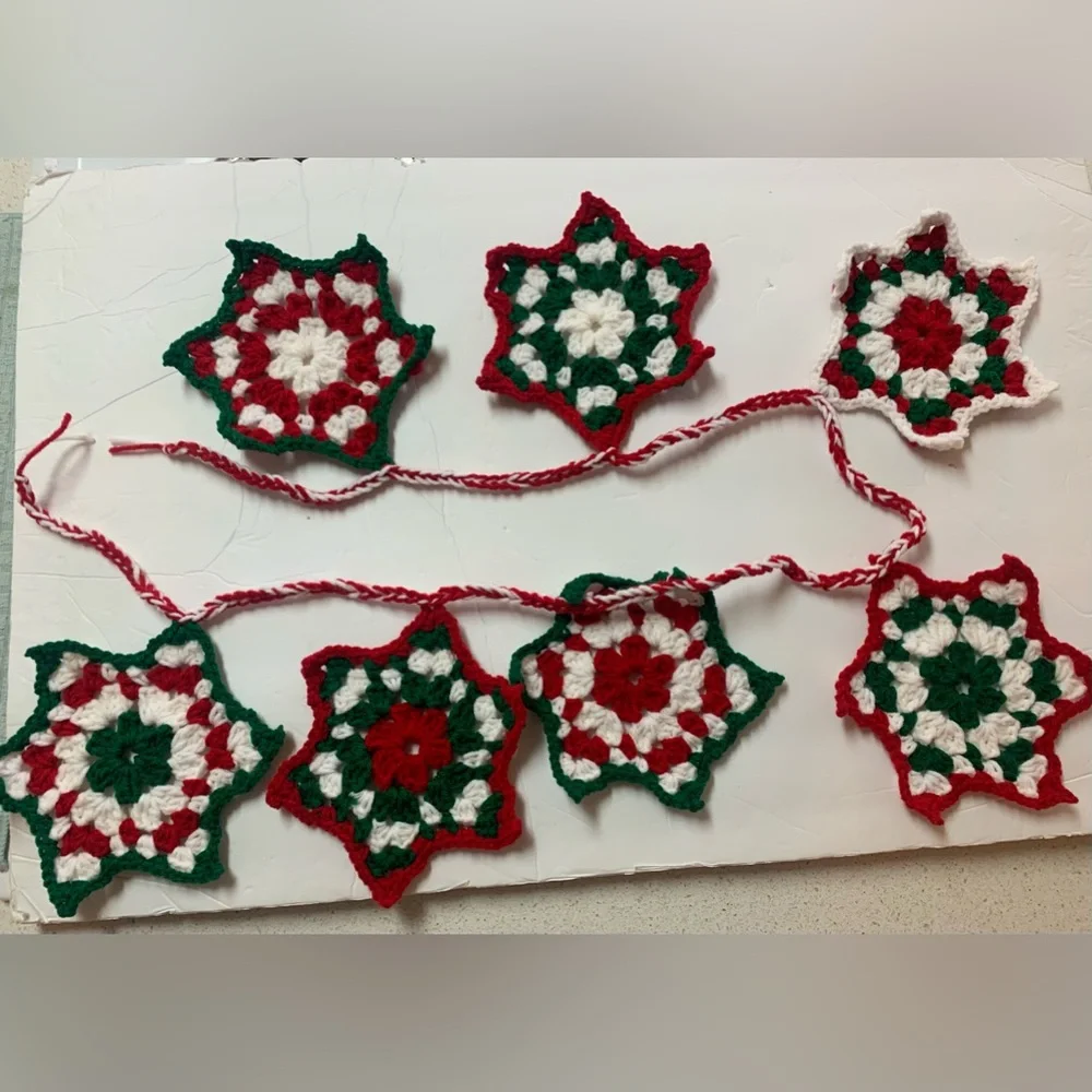 Christmas Holiday Star Garland New Handmade Crochet Seven Stars